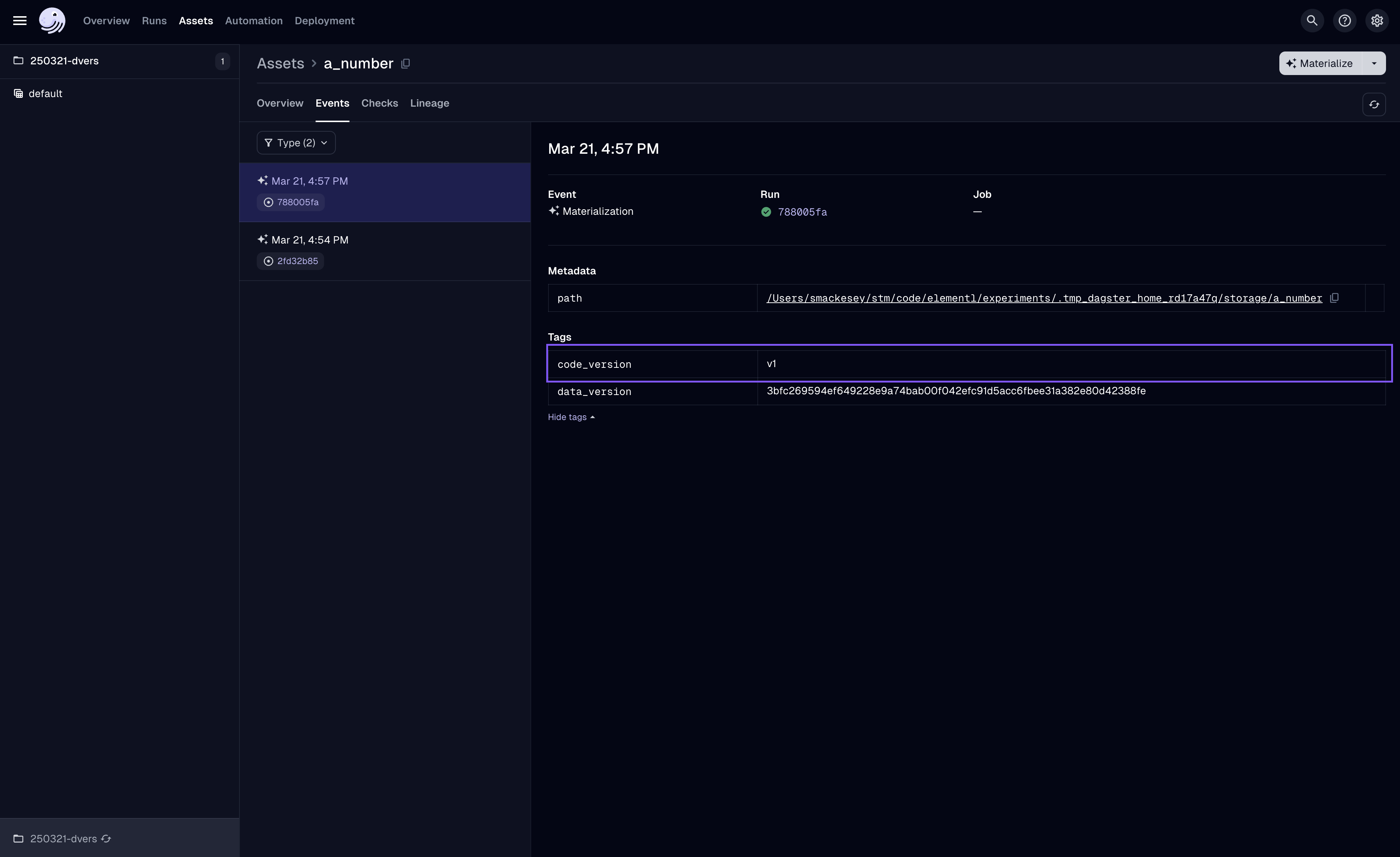 Simple asset data version with code version